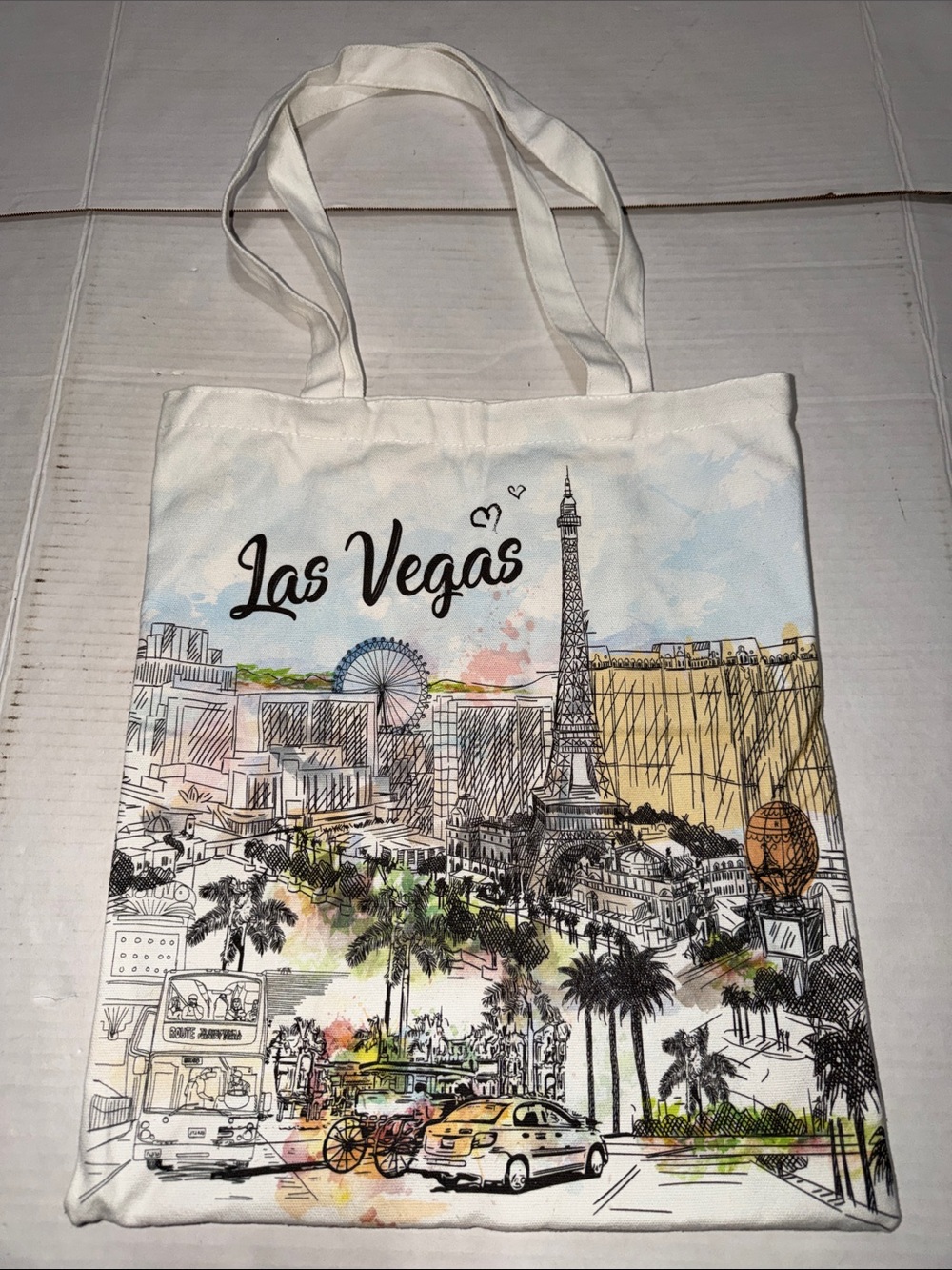 Las Vegas Illustrated Canvas Tote Bag - White